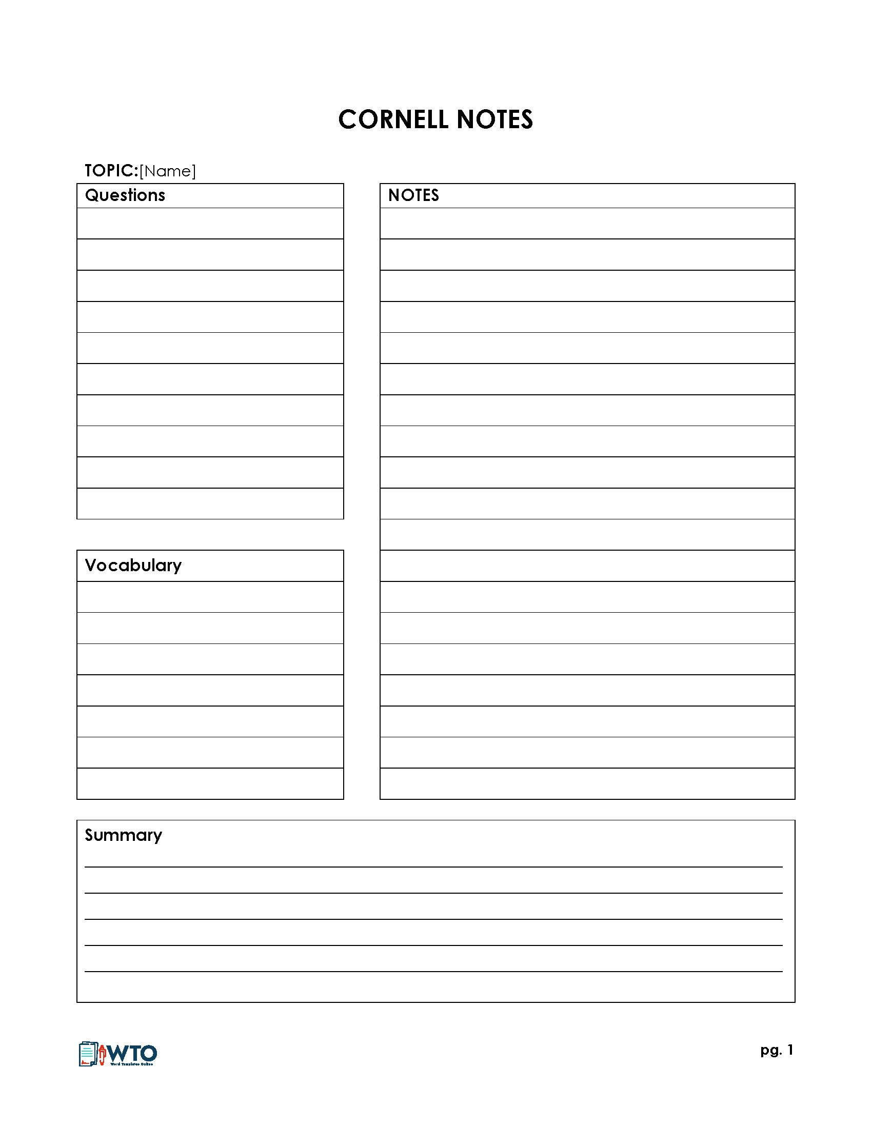 Editable Cornell Note-Taking Template 14 for Word File