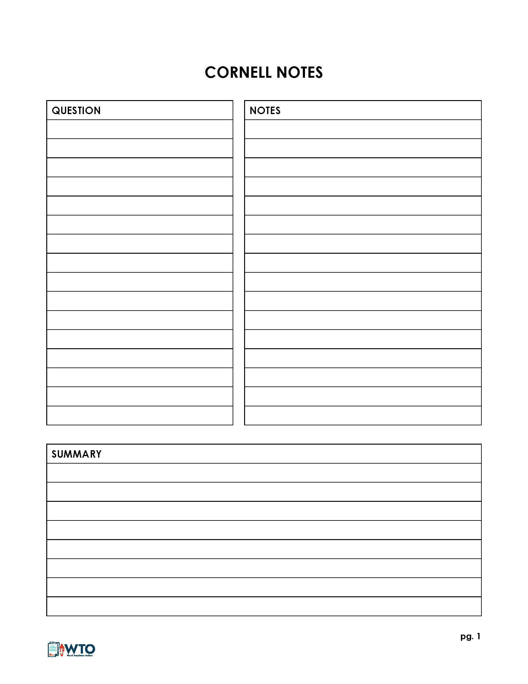 The Cornell Note Taking System Template HQ Printable Documents