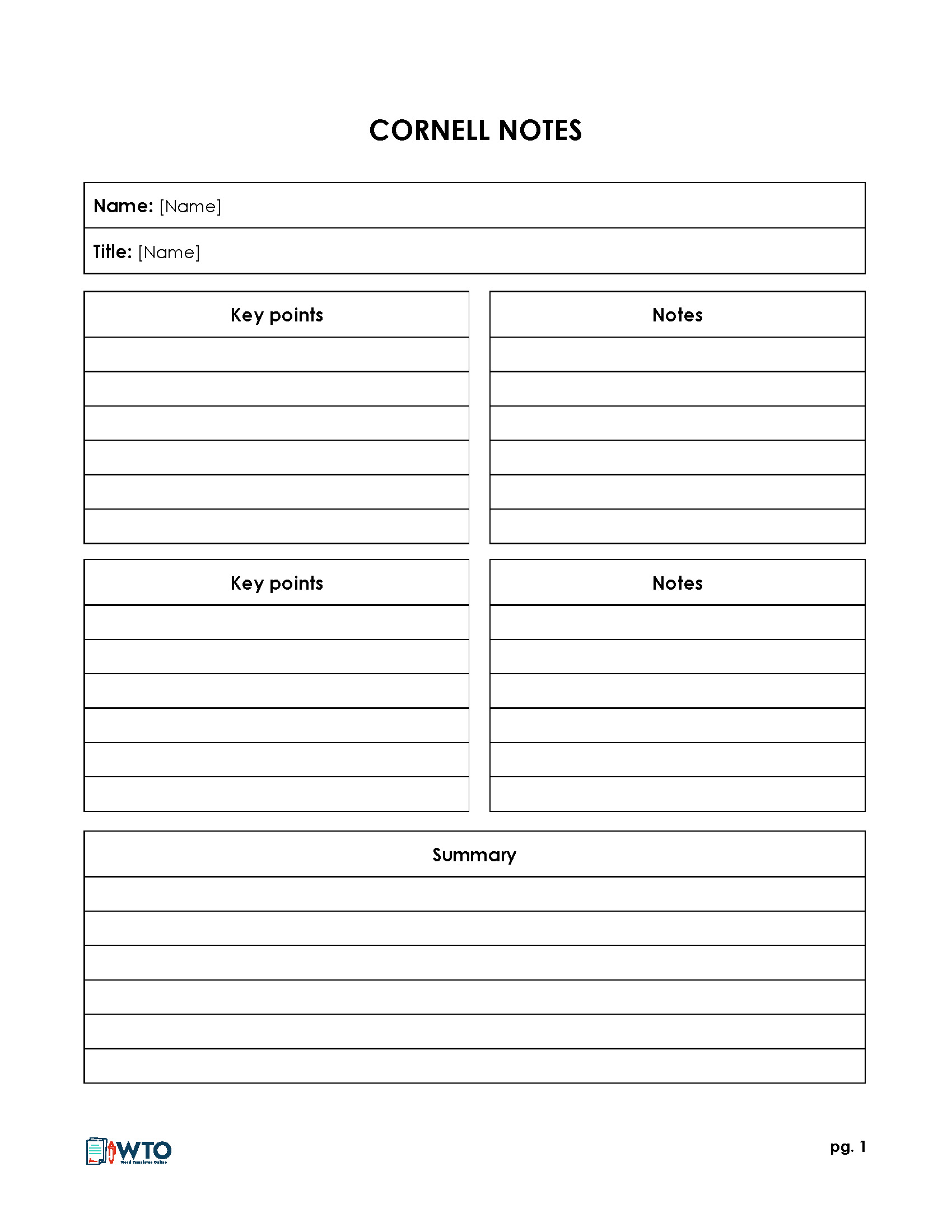 Editable Cornell Note-Taking Template 19 for Word File