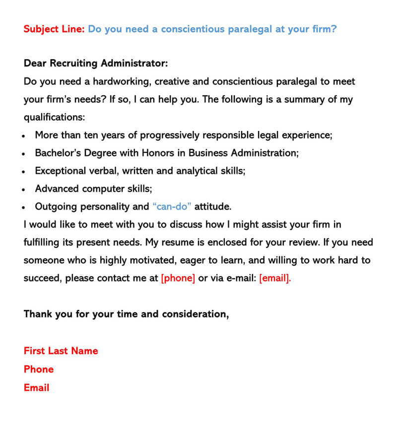 Editable Cover Letter in Email Body Sample for Word File
