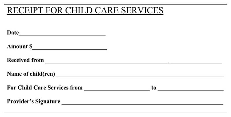 Free Printable Childcare Services Receipt Template as Pdf File