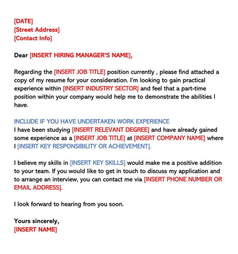Printable Cover Letter for Part-Time Job Template for Word File