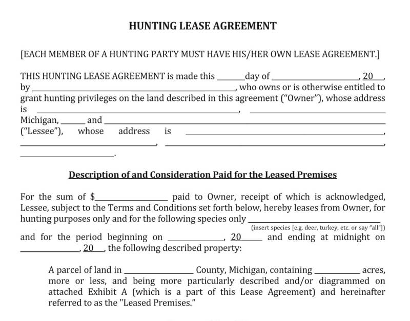 Free Printable Hunting Lease Agreement Printable Templates