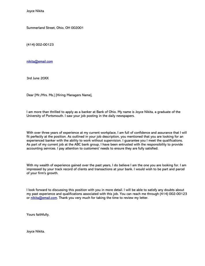 Banking Cover Letter Samples Examples Writing Guidelines