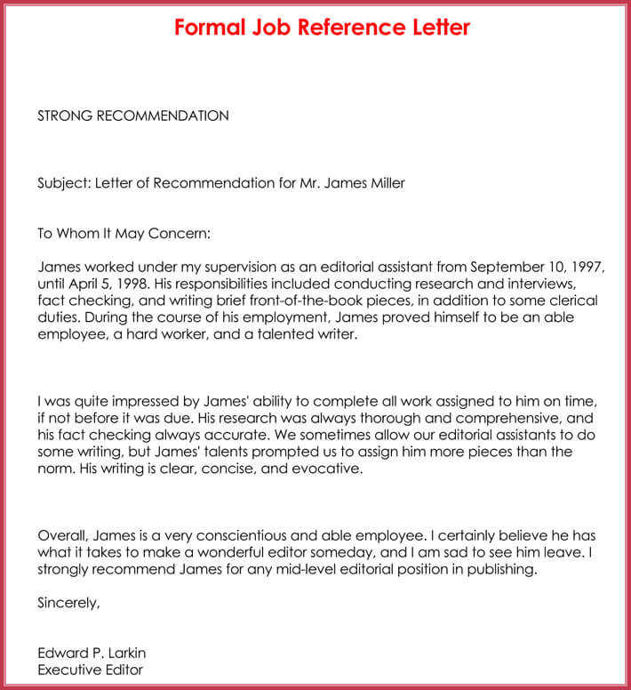 Standard Formal Reference Letter Format with 8 Best Examples 