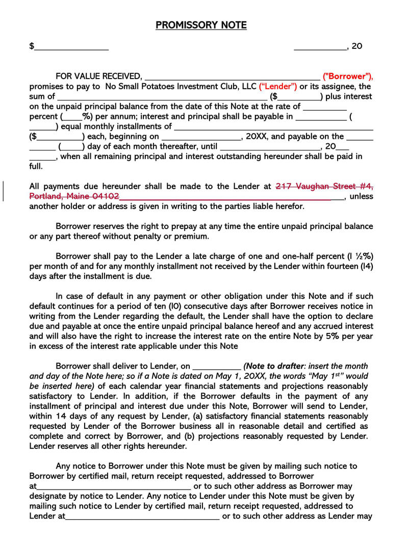 Free Printable Borrower Promissory Note Template as Word Document