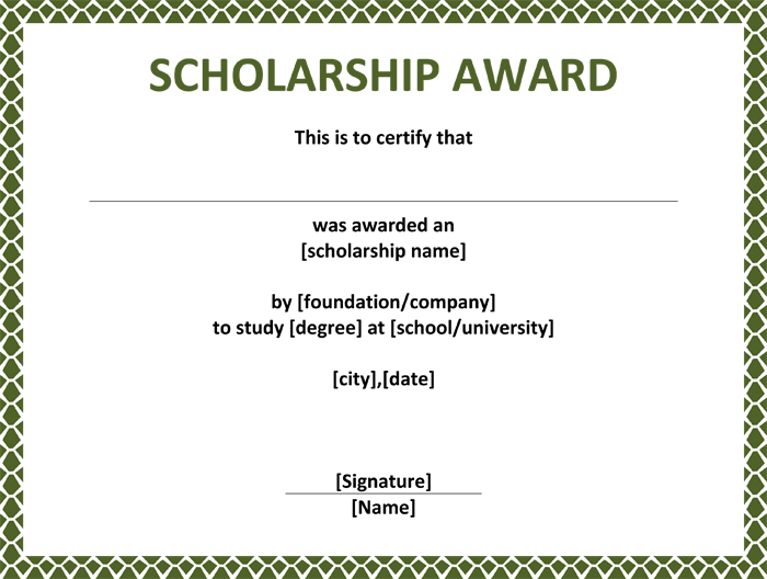Free Scholarship Award Certificate Examples
