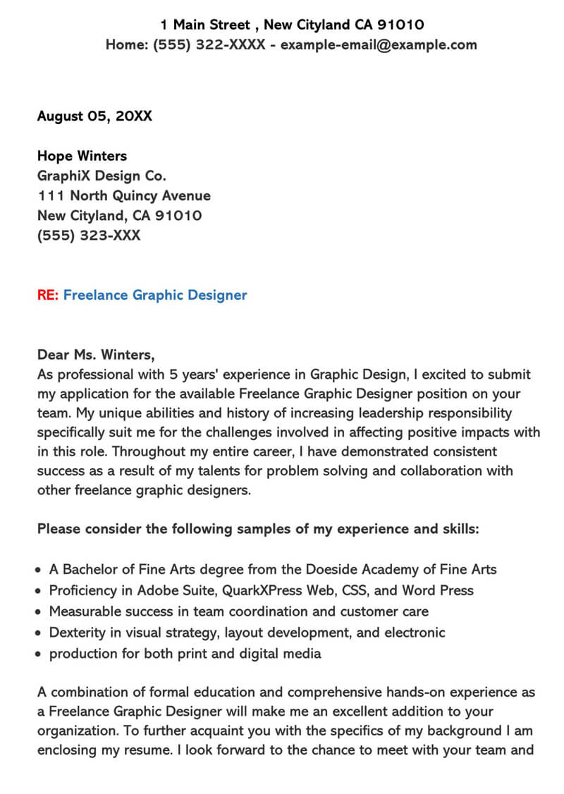 Free Professional Freelance Graphic Designer Cover Letter Sample 02 as Word Document