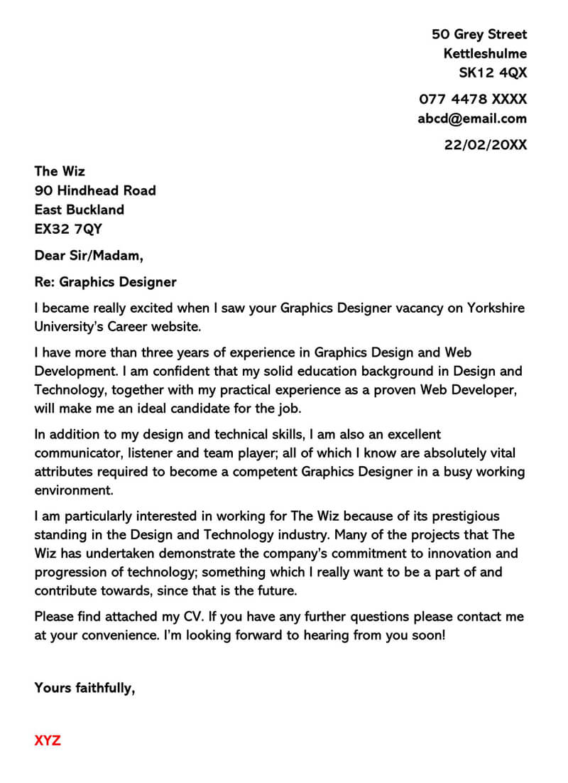 Great Comprehensive Experienced Graphic Designer Cover Letter Sample 01 for Word Document