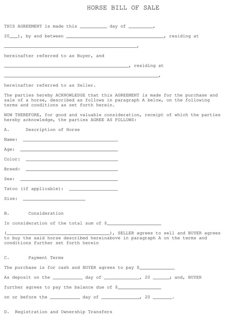 Free Horse Bill of Sale Form 06 for Pdf File