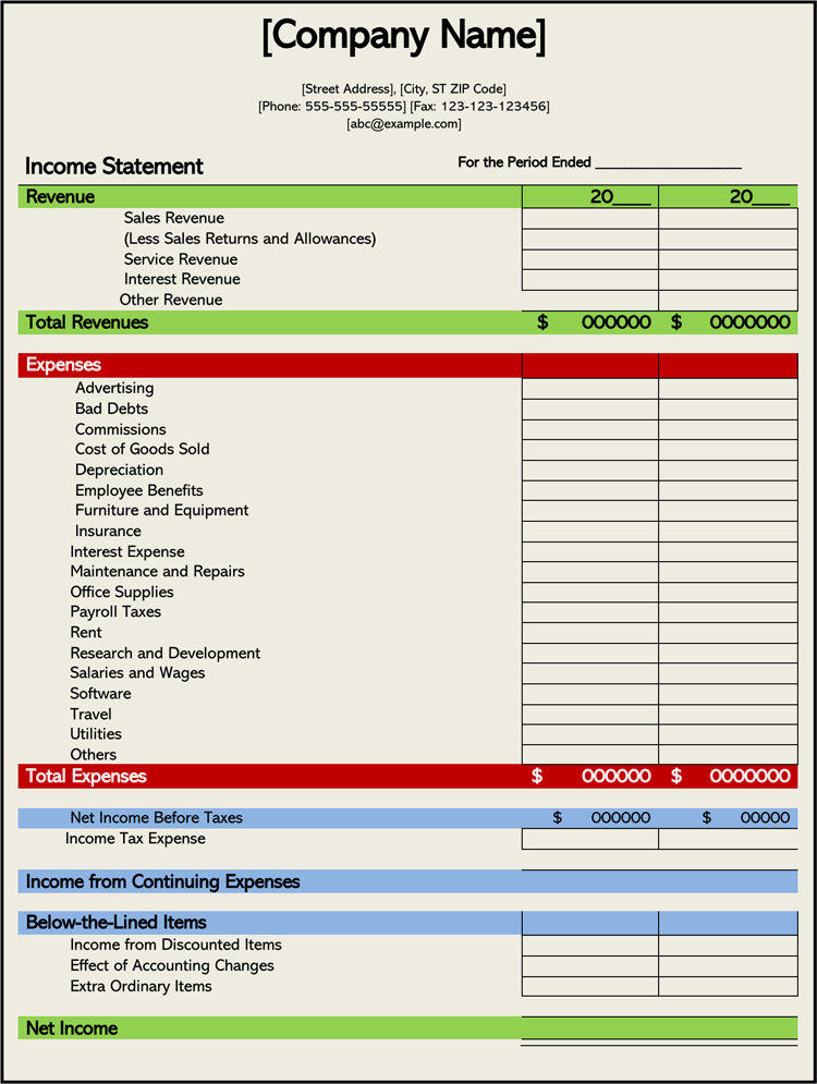 single step income statement template word download