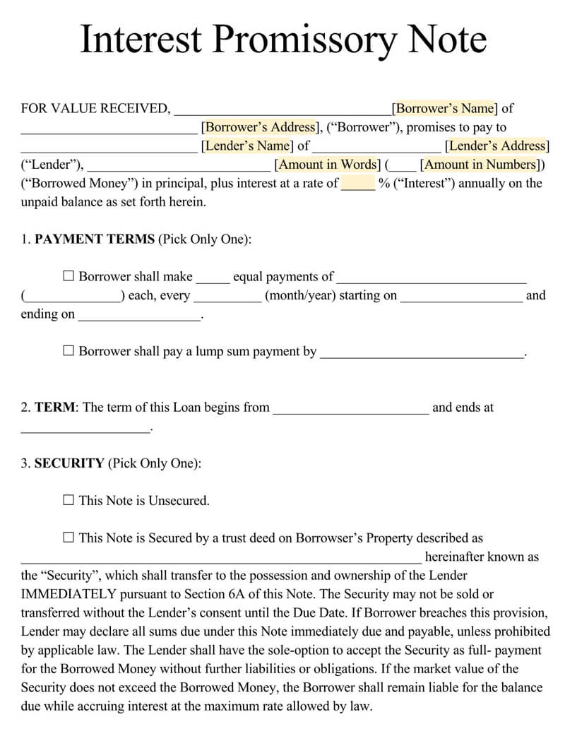 Free Secured Promissory Note Templates Word PDF