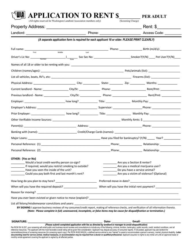 Blank Rental Application Forms Templates Word PDF 