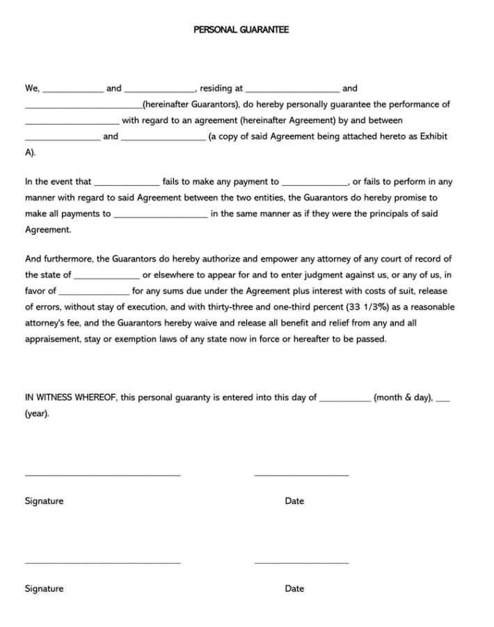 Free Personal Guarantee Forms for Loan (Word | PDF)