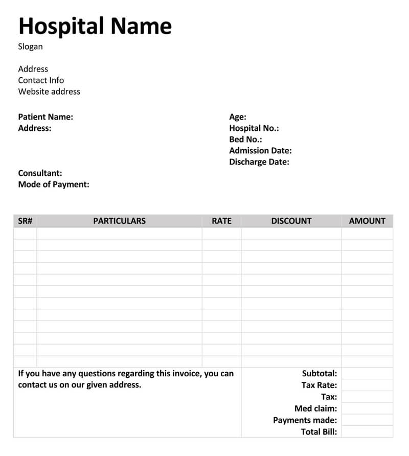 Free Hospital Receipt Template as Word Document