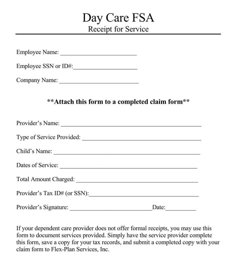 Daycare Receipt Template Free