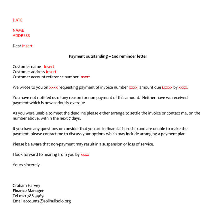 Free Editable Outstanding Payment Reminder Letter Template for Word Format