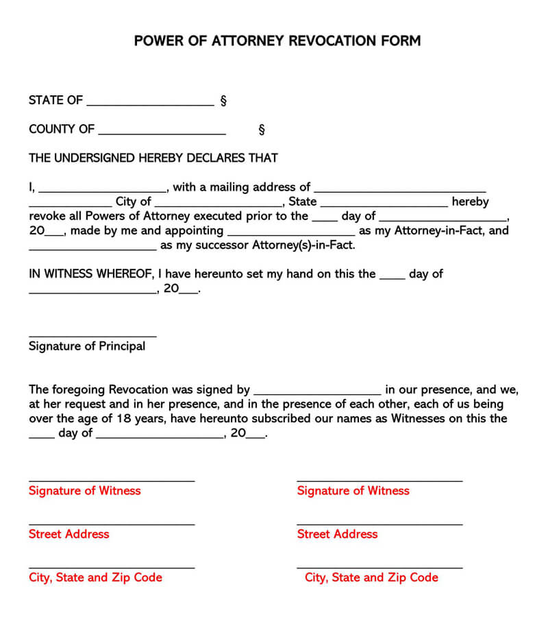 Great Editable Power of Attorney Revocation Form for Word document