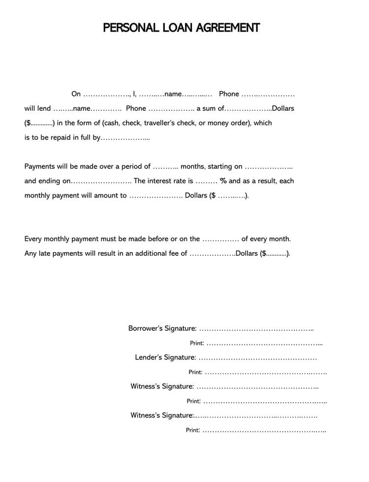Sample Personal Loan Agreement Form