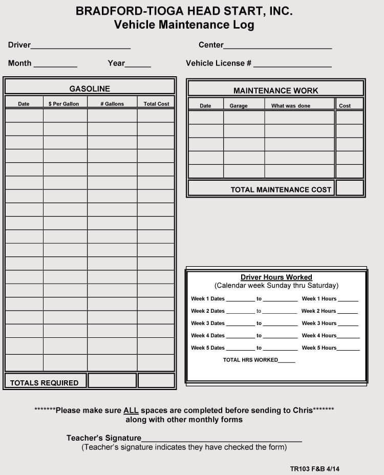 Vehicle Maintenance Log Excel Template Free Samples Examples