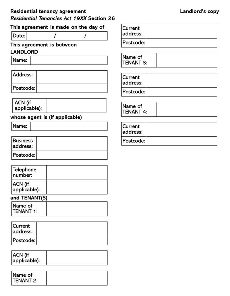 Printable Residential Tenancy Short Term Agreement Template for Word File
