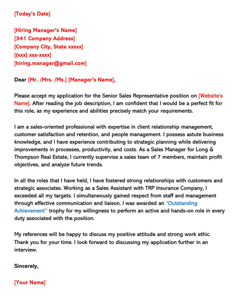 cover letter for sales consultants