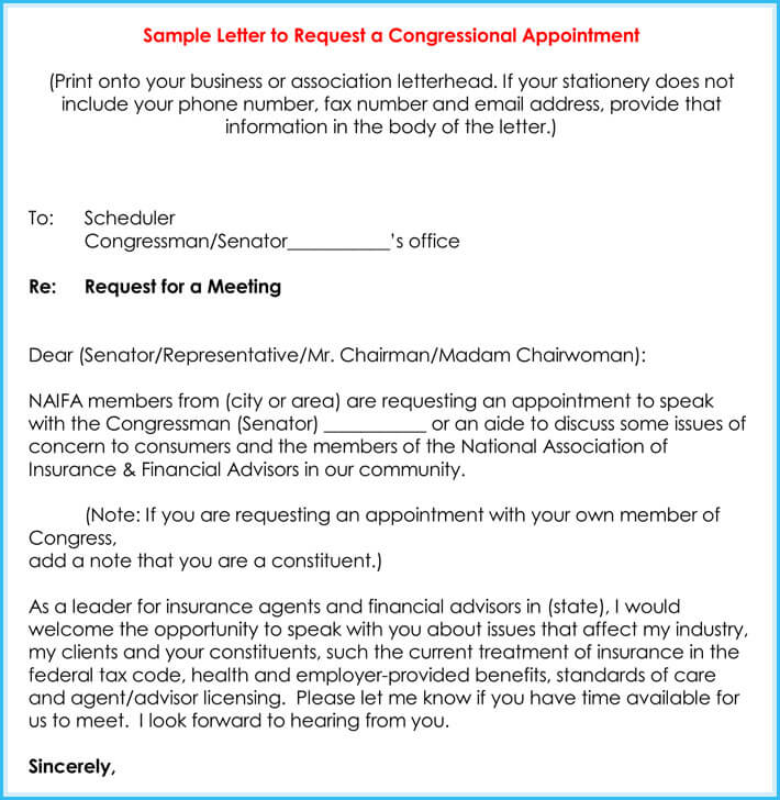 Sample Letter Request For Meeting Appointment