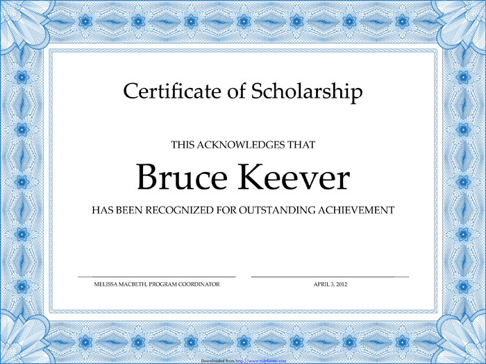 Sample scholarship award certificate template