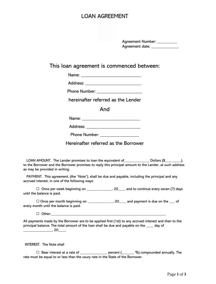 Free Printable Loan Agreement