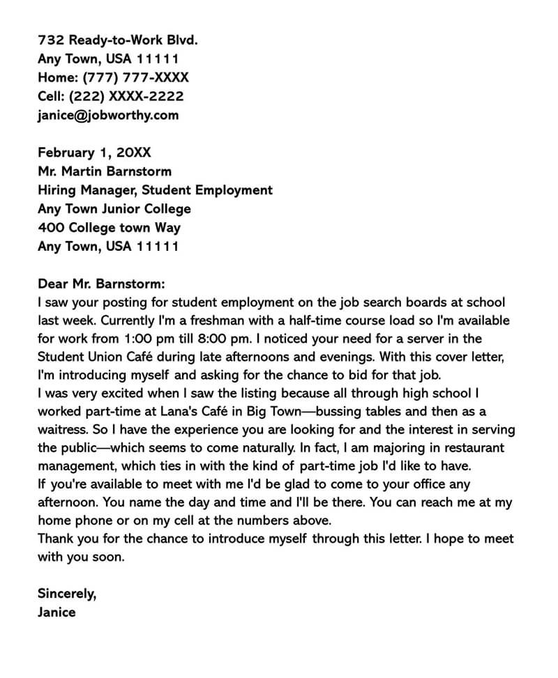 Cover Letter For Part Time Job 12 Sample Letters Examples