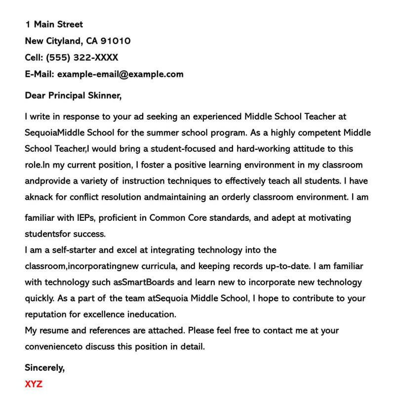 example of application letter summer job