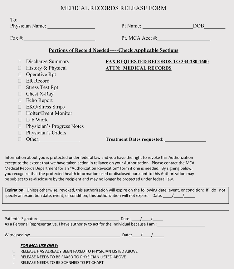 43 free medical record release forms consent word pdf