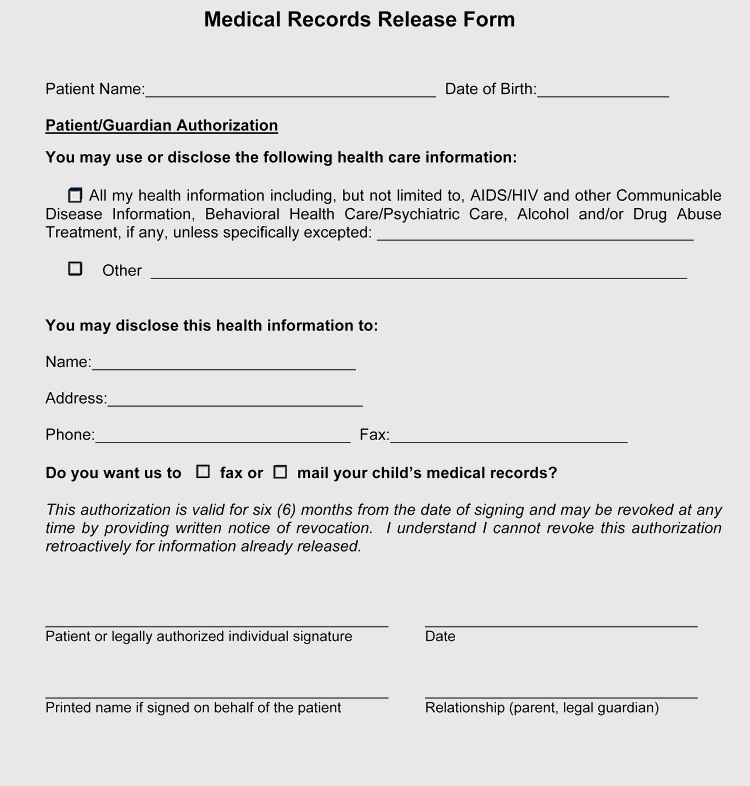 Printable Medical Records Forms Printable Forms Free Online