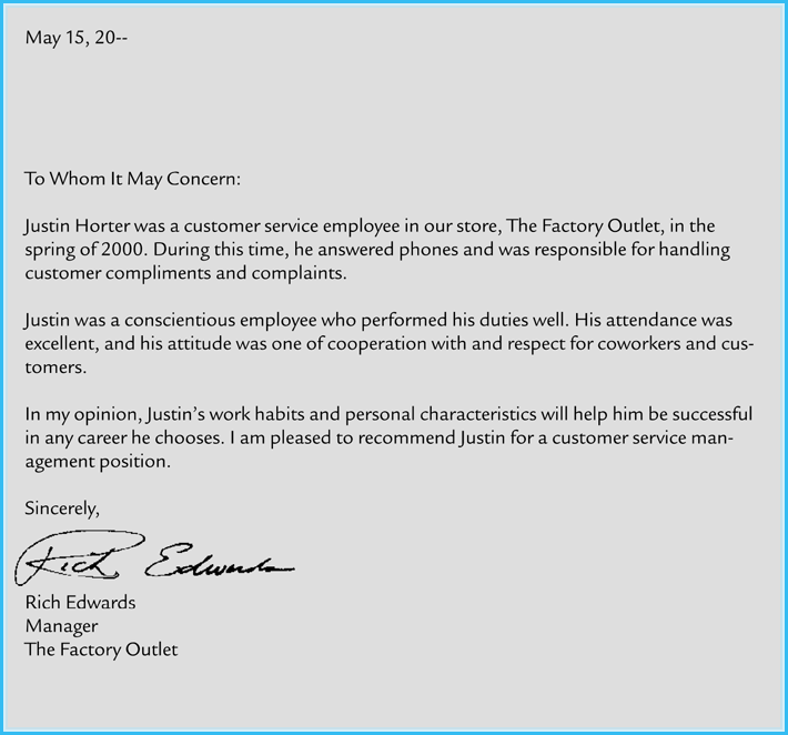 letter of recommendation template business