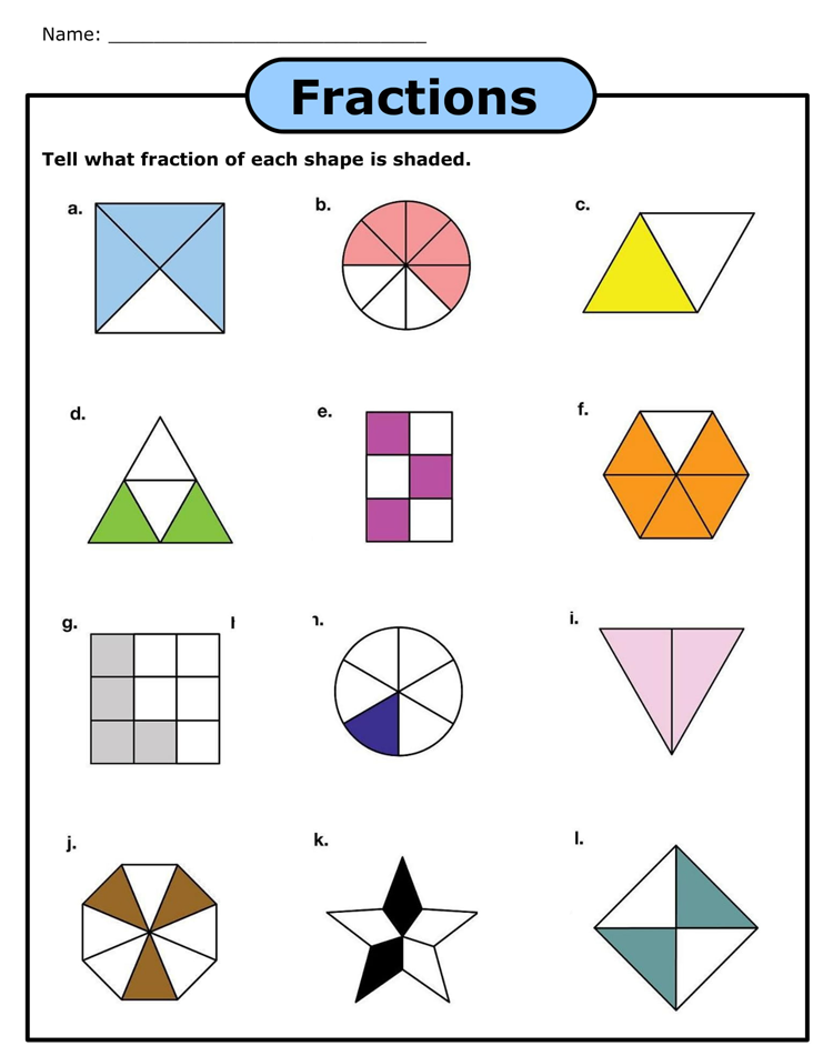 Free Printable Fraction Worksheets (for Grade 3 to 6) PDF