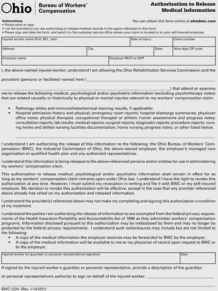 Medical release form ohio