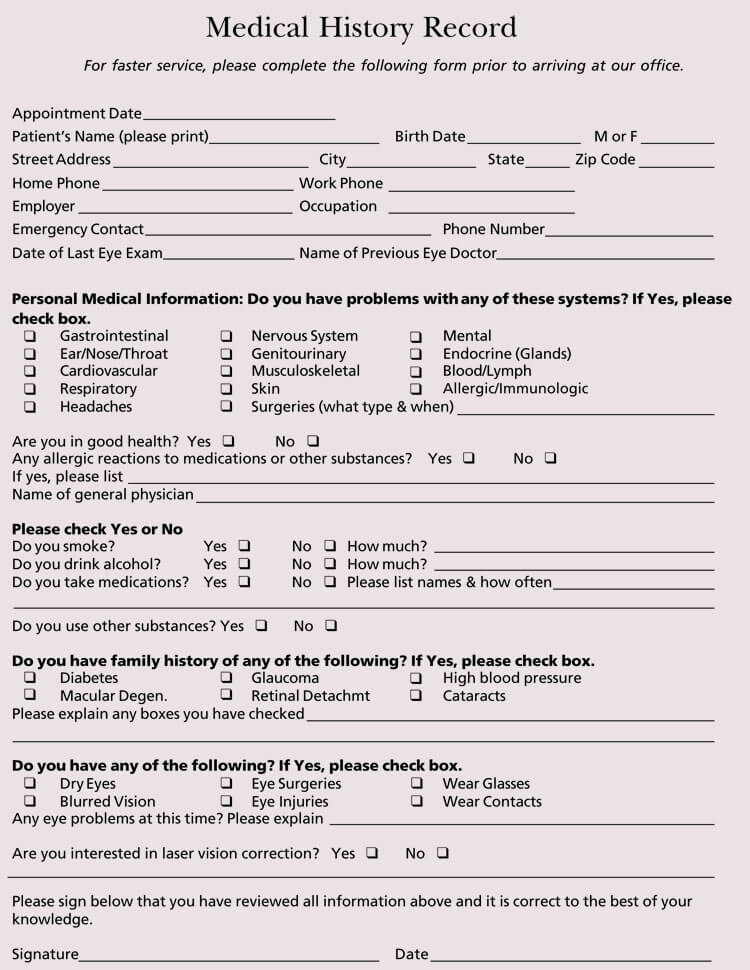 Medication History Printable Medical Form Free To Download