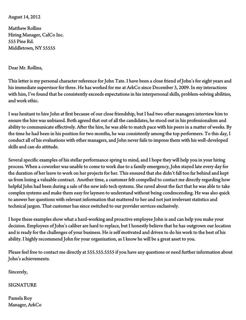 Character Reference Letter (30+ Samples for Court ...