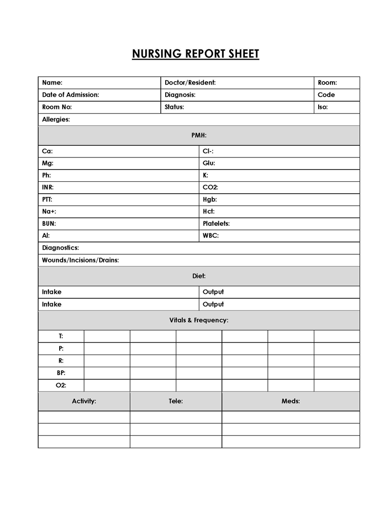 18 Free Nursing Report Sheets (Templates)